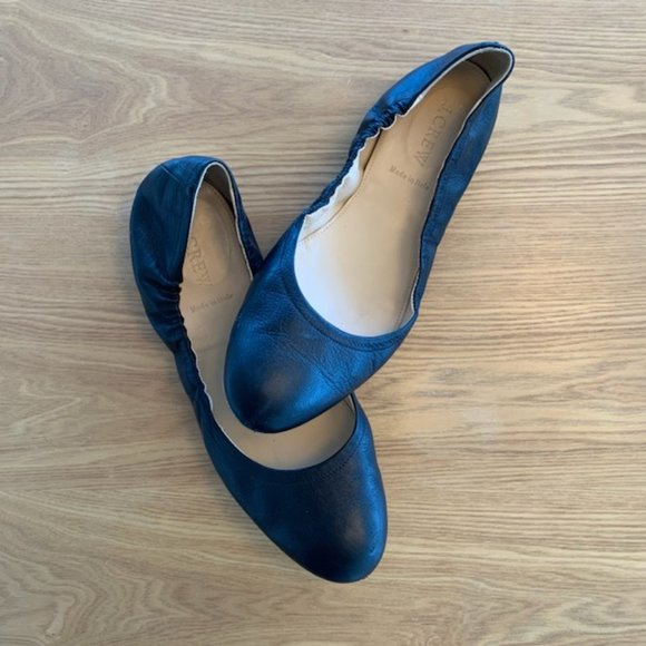 J. Crew Black Leather Italian Ballet Flats Size 9 (Fits like 8.5) - Picture 1 of 5